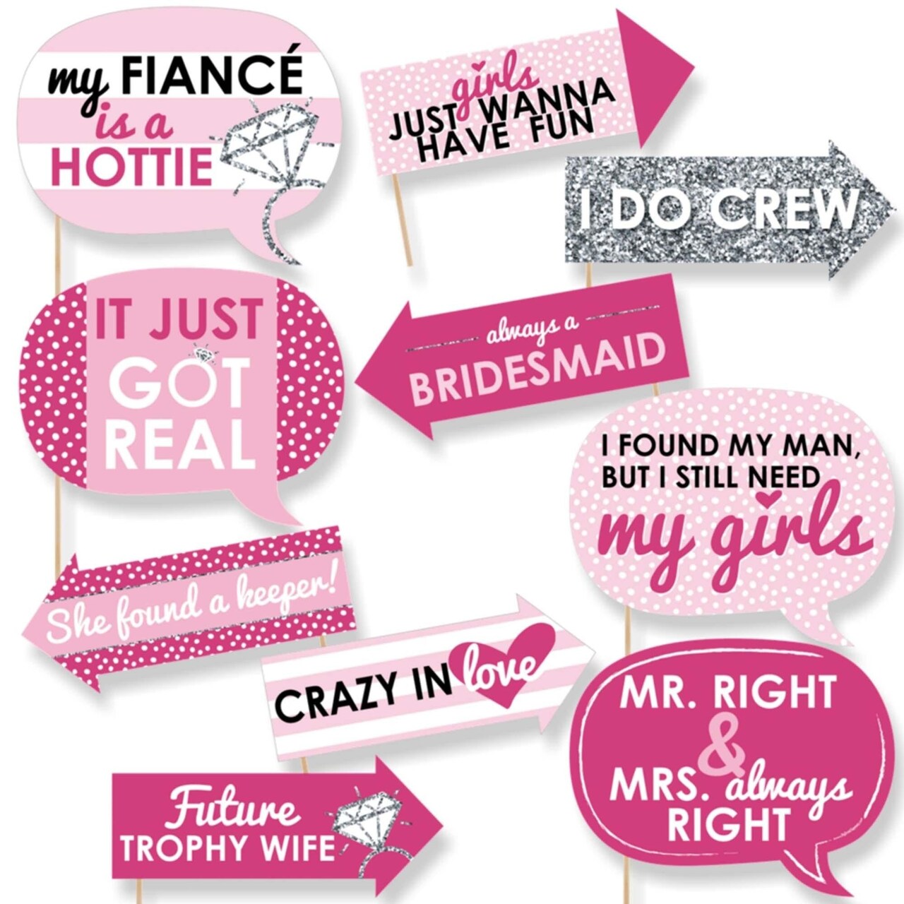 Big Dot of Happiness Funny Bride-To-Be - Bridal Shower & Classy Bachelorette Party Photo Booth Props Kit - 10 Piece
